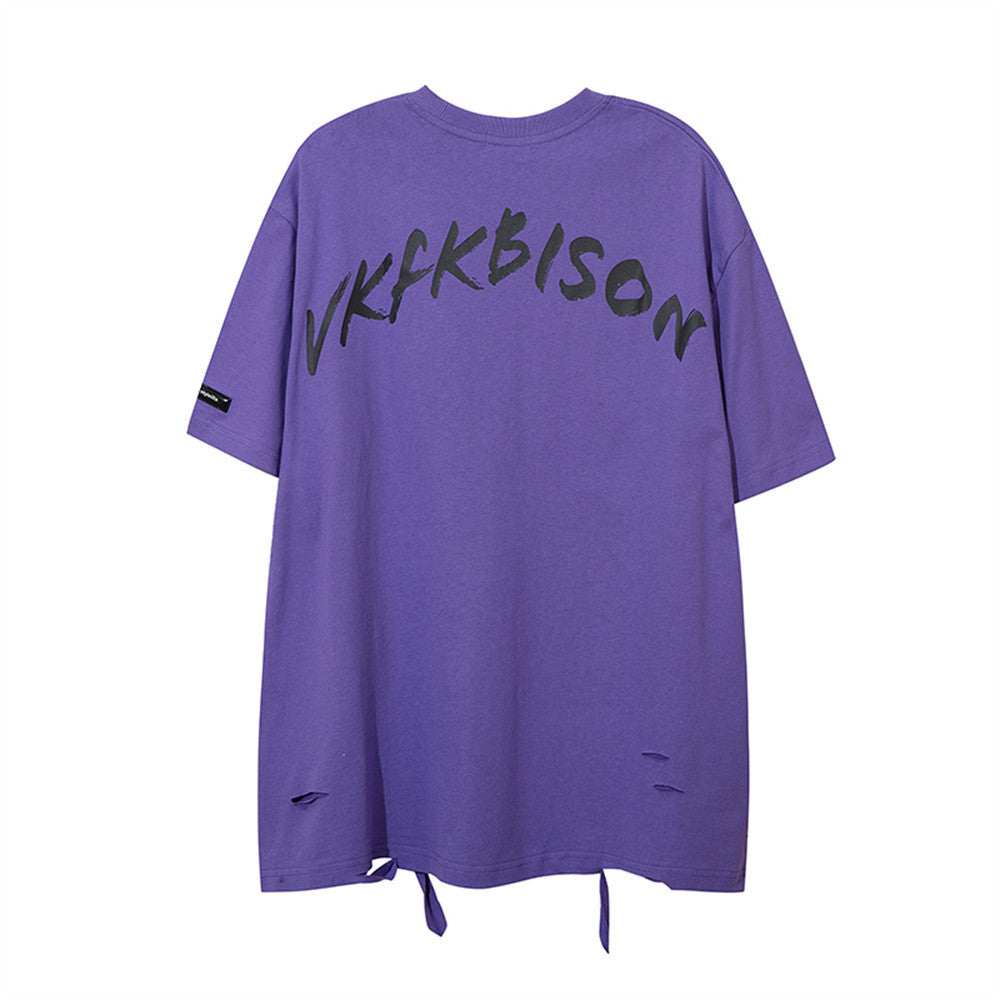 Ripped Half Sleeve T-shirt Top Men