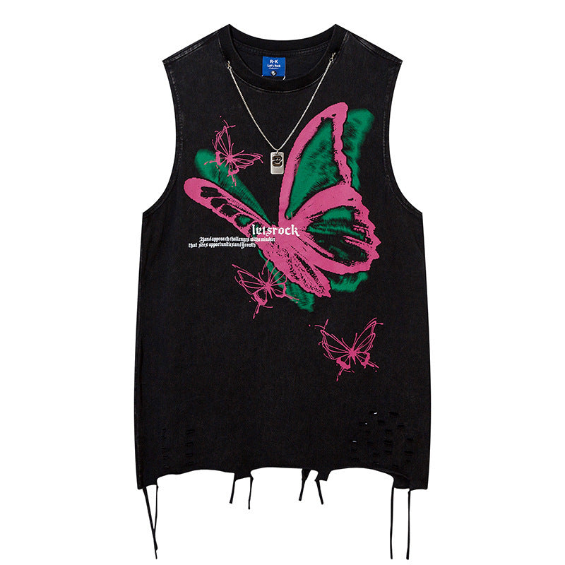 Butterfly Ripped Sleeveless T-shirt For Men
