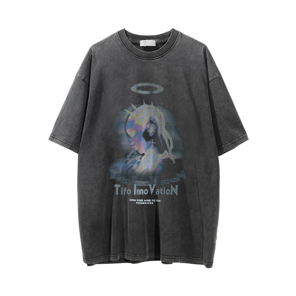 Printed Washed Distressed T-shirt For Men
