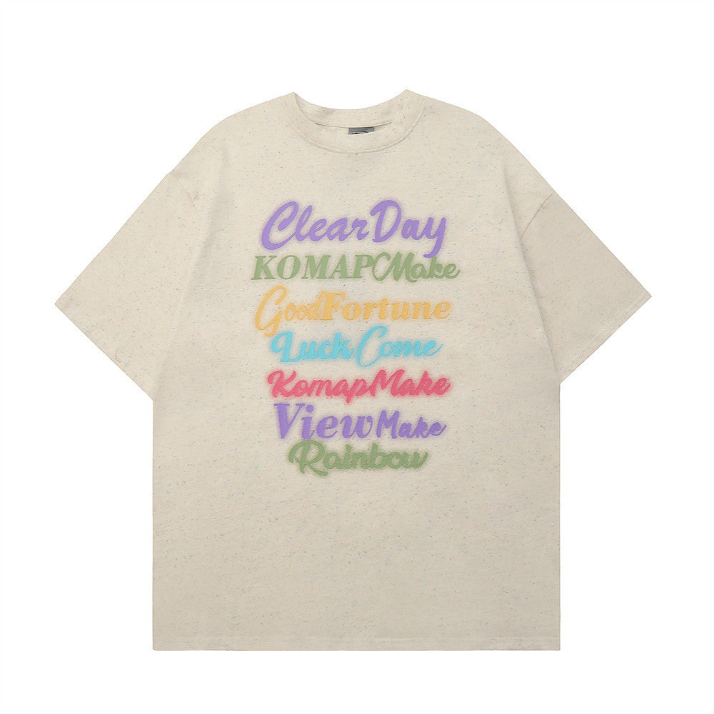 Color Letter Print Short-sleeve T-shirt Men