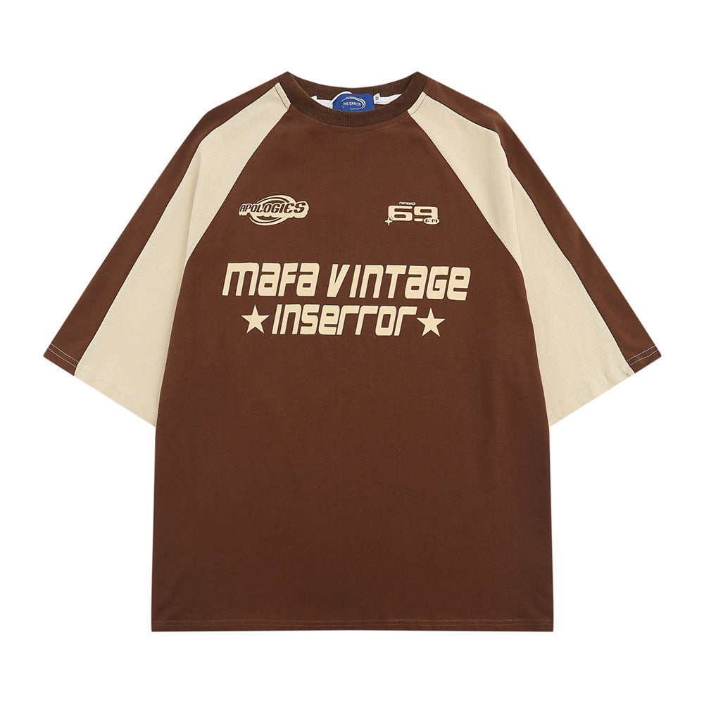 Letter Patchwork Short-sleeved T-shirt Men