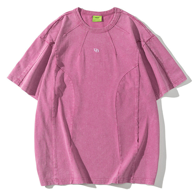 American Washed Patchwork Short-sleeved T-shirt Men