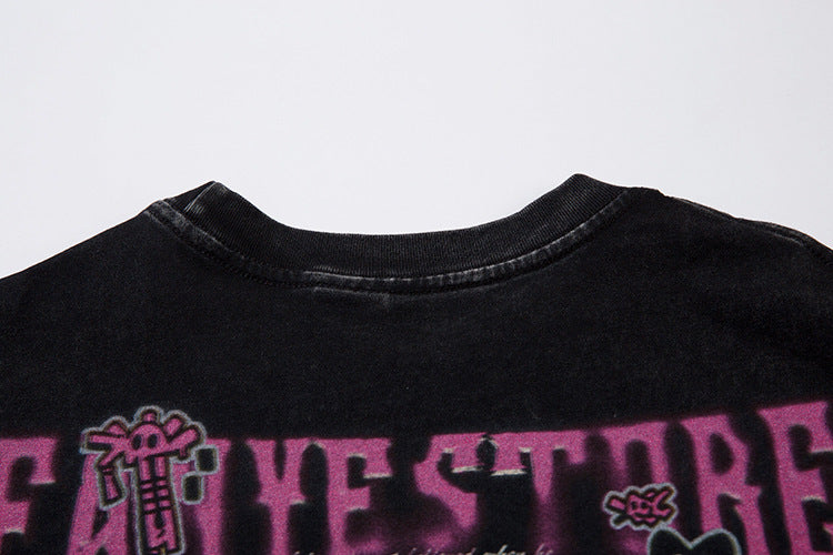 Cartoon Anime Print Distressed T-shirt For Men