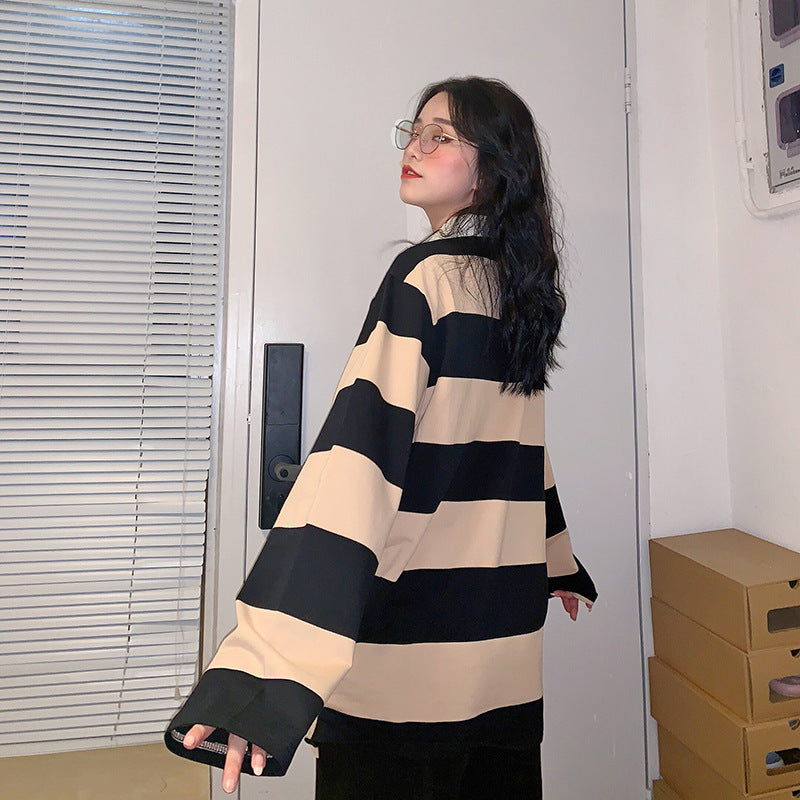 Striped Lapel Sweater Long-sleeved T-shirt Men