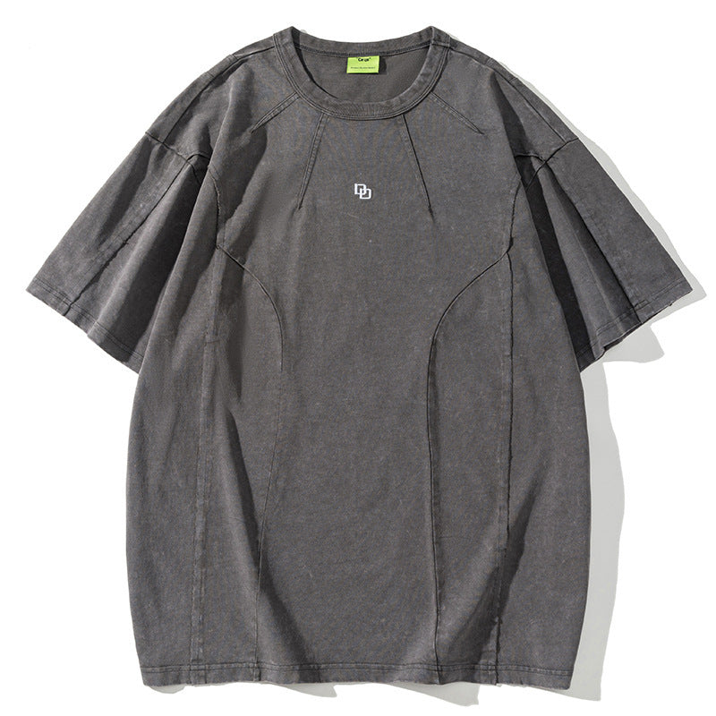 American Washed Patchwork Short-sleeved T-shirt Men