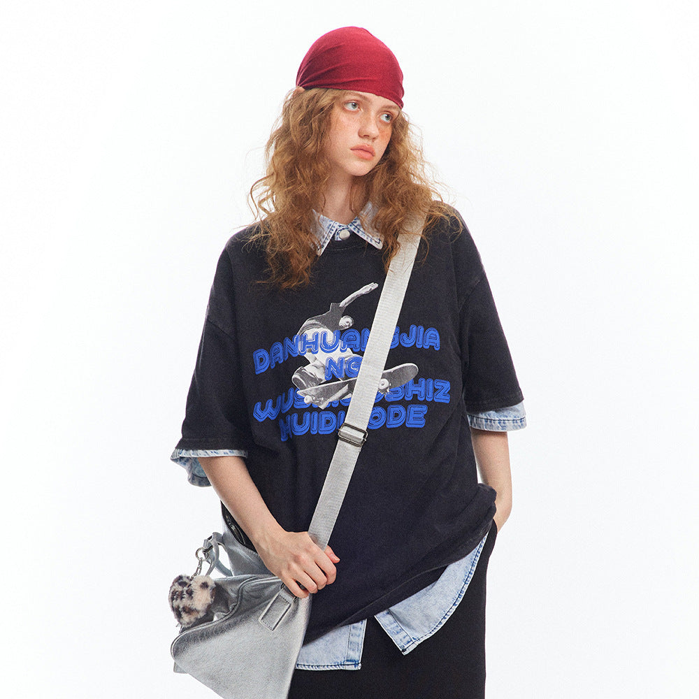 Retro Distressed T-shirt Summer Men And Women