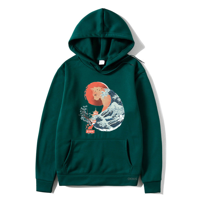Male And Female Personality Funny Cat Printing Drawstring Hoodie
