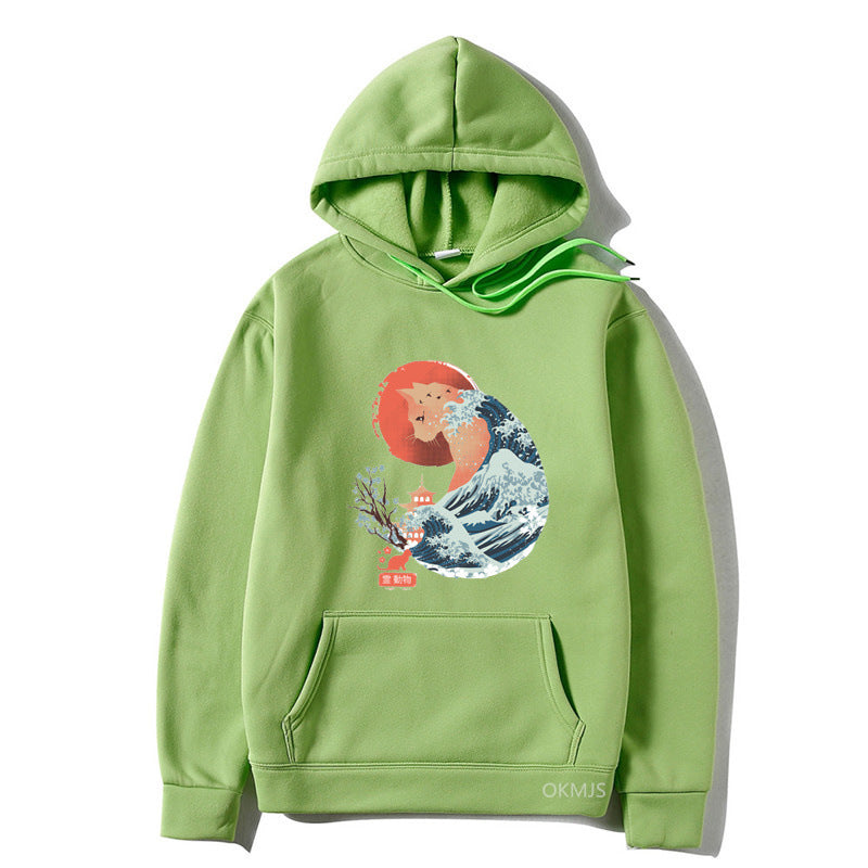 Male And Female Personality Funny Cat Printing Drawstring Hoodie