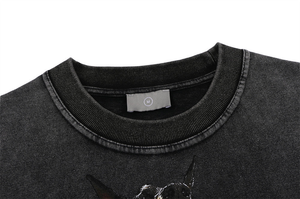 Printed Washed Distressed T-shirt For Men