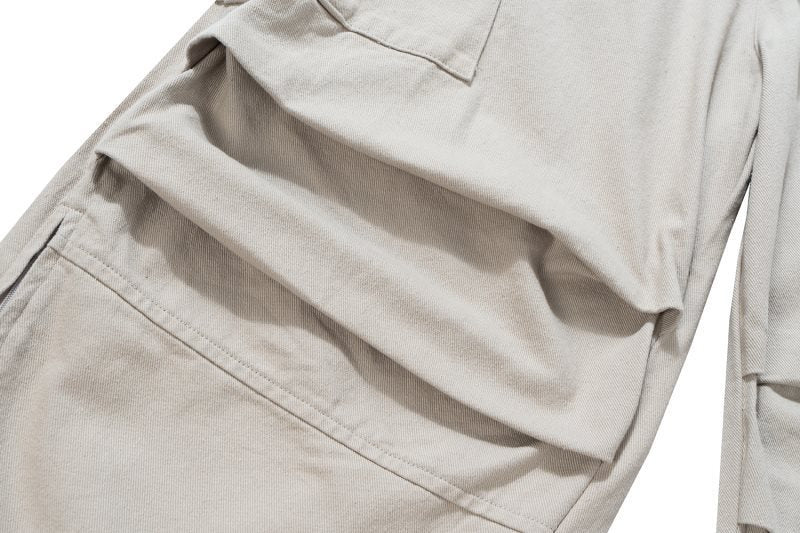 Loose Wide Leg Slightly Flared Profile Pleated Side Zipper Multi-pocket Cargo Pants