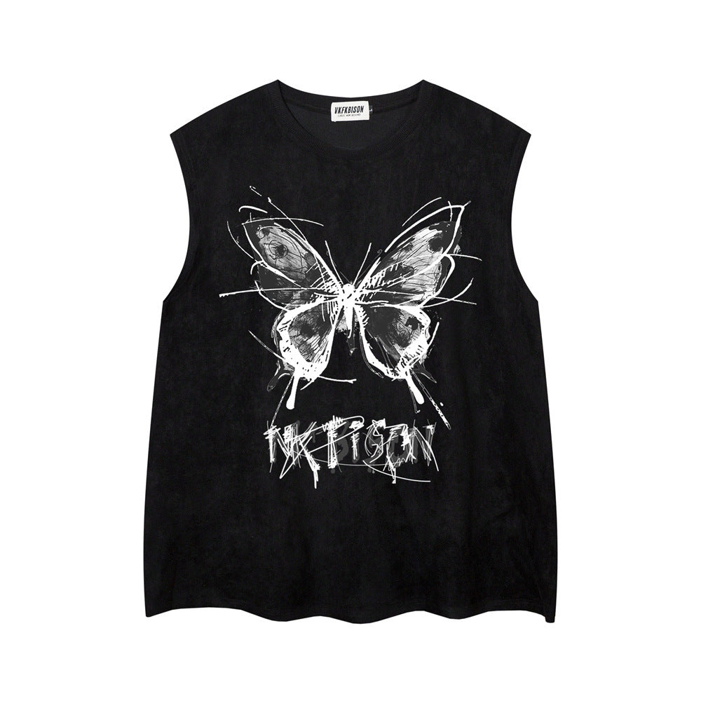 Butterfly Print Waistcoat T-shirt For Men
