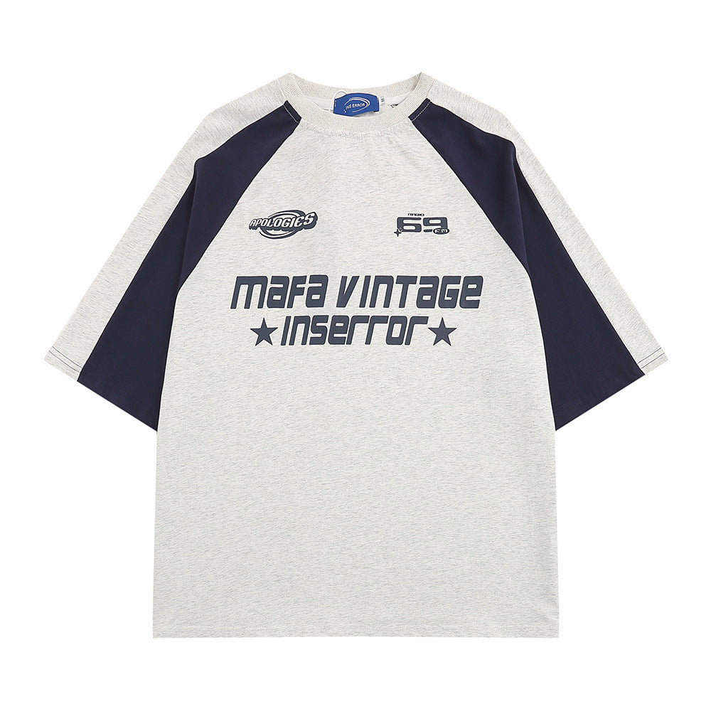 Letter Patchwork Short-sleeved T-shirt Men