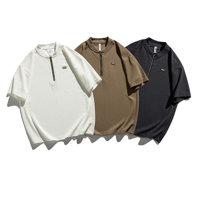 Fashion Half Zipper Short Sleeve T-shirt Men