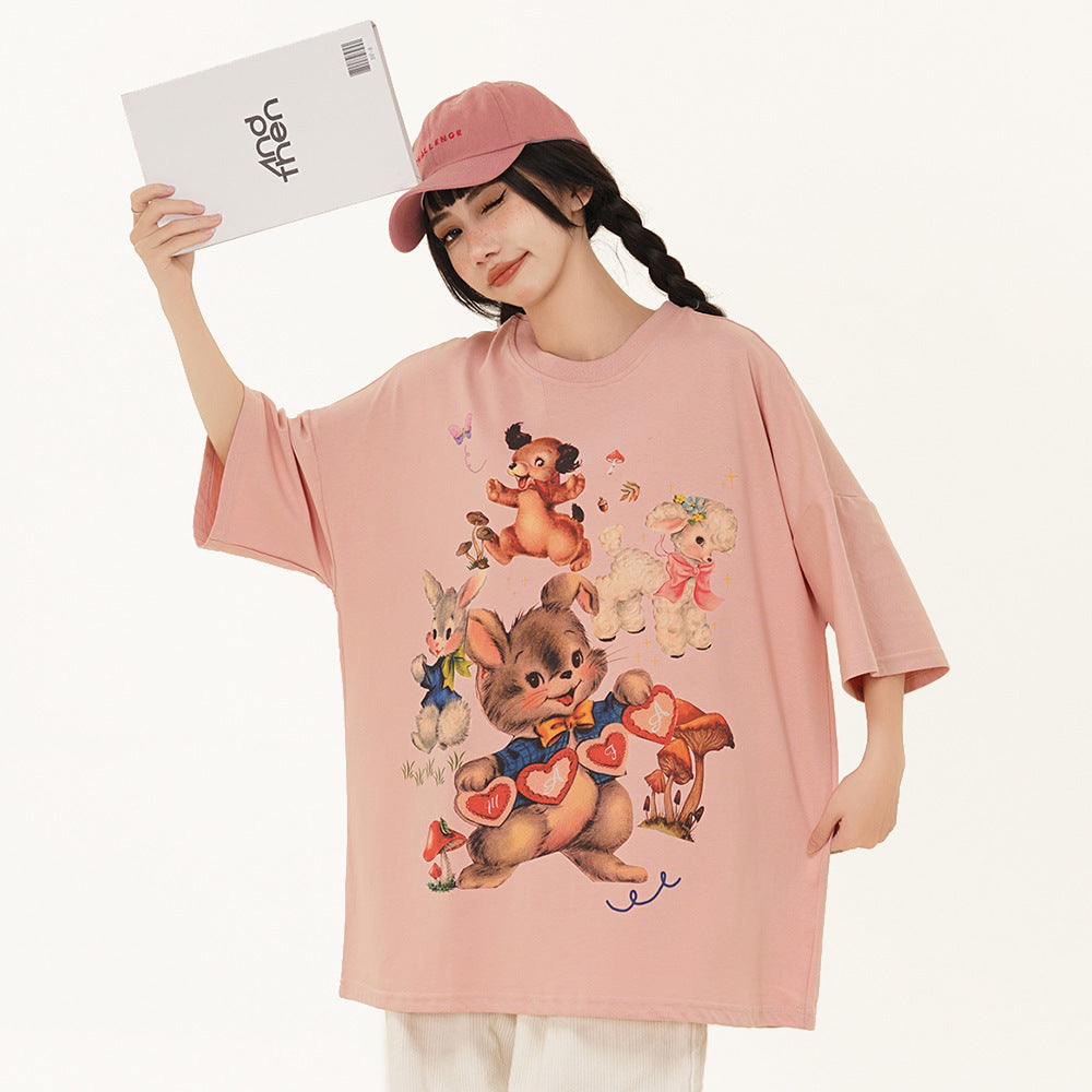 Animal Cartoon Printed T-shirt Short Sleeve Men
