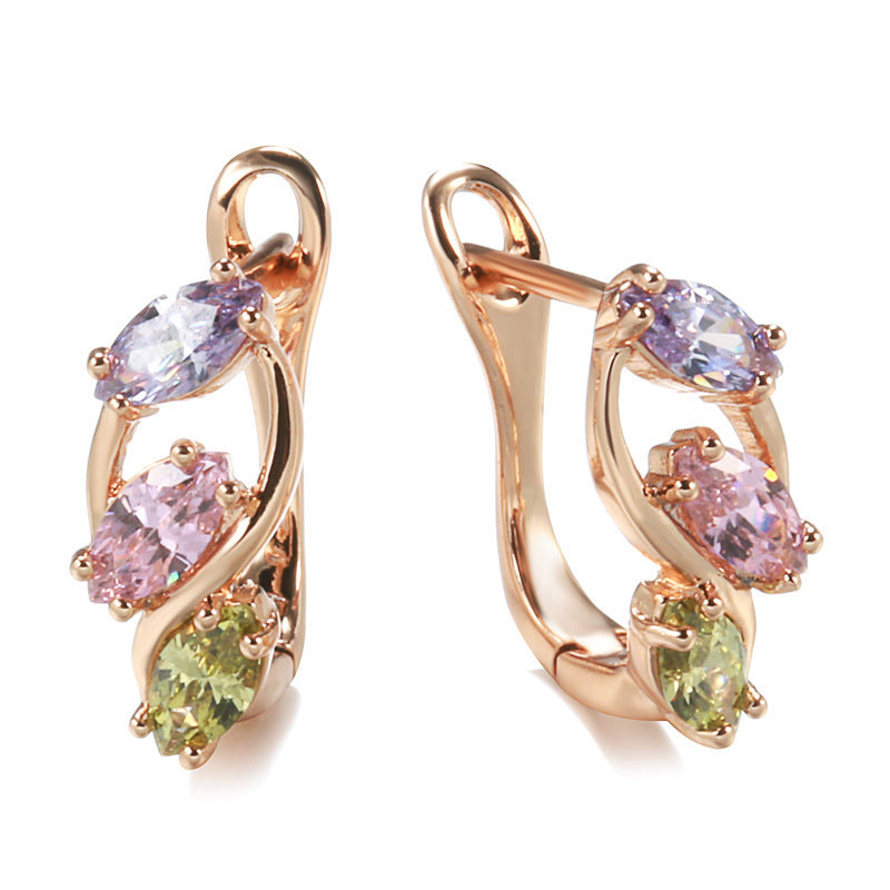 Three Colors Crystal Zircon Champagne Gold Ear Clip Festival Gift Earrings