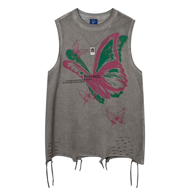 Butterfly Ripped Sleeveless T-shirt For Men