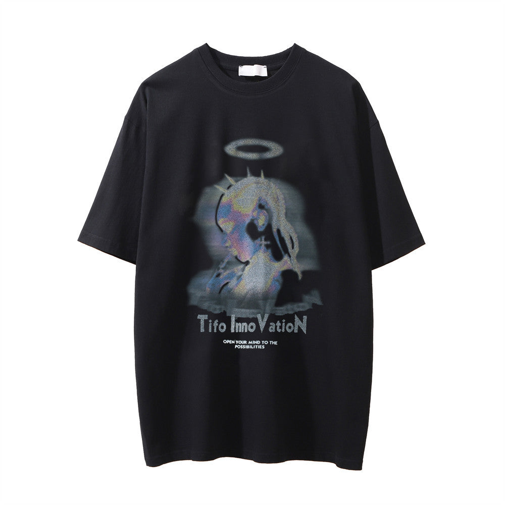 Printed Washed Distressed T-shirt For Men