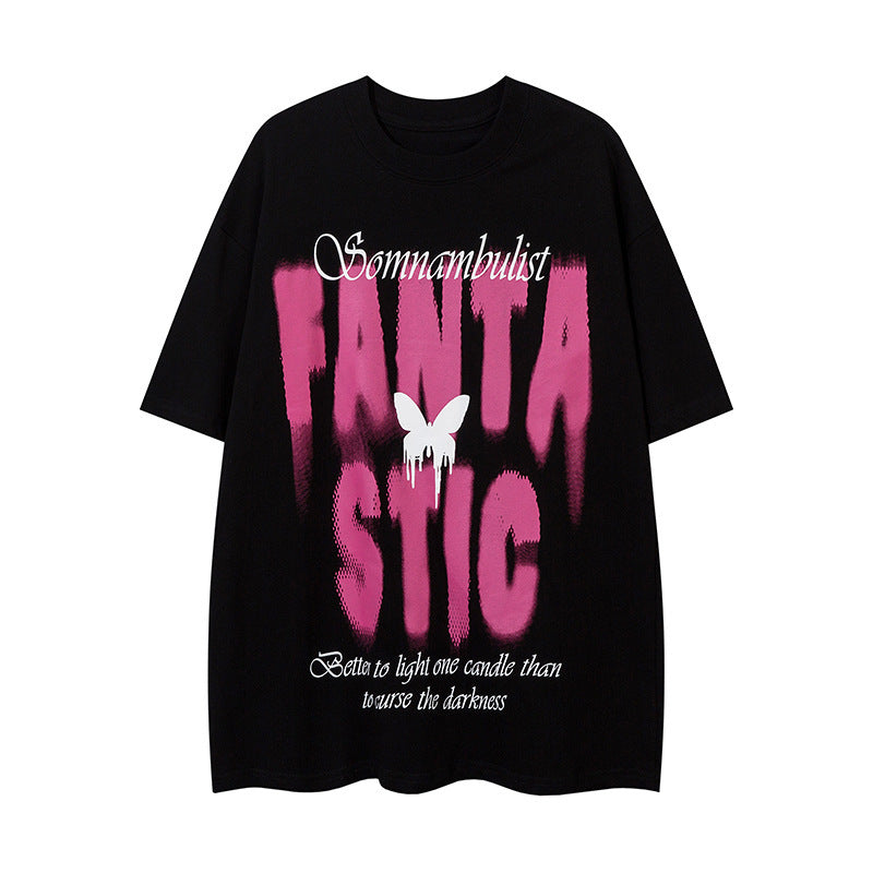 Butterfly And Letters T-shirt Loose Summer Men