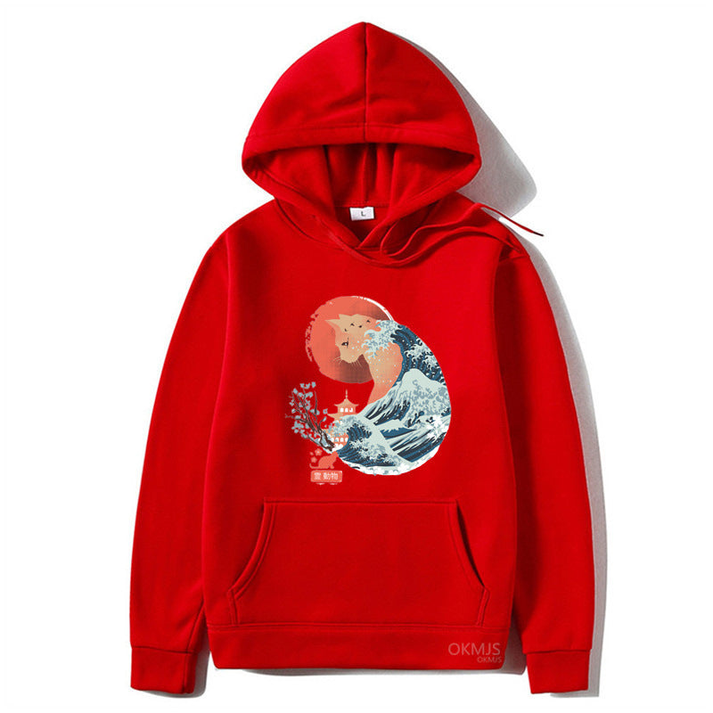 Male And Female Personality Funny Cat Printing Drawstring Hoodie