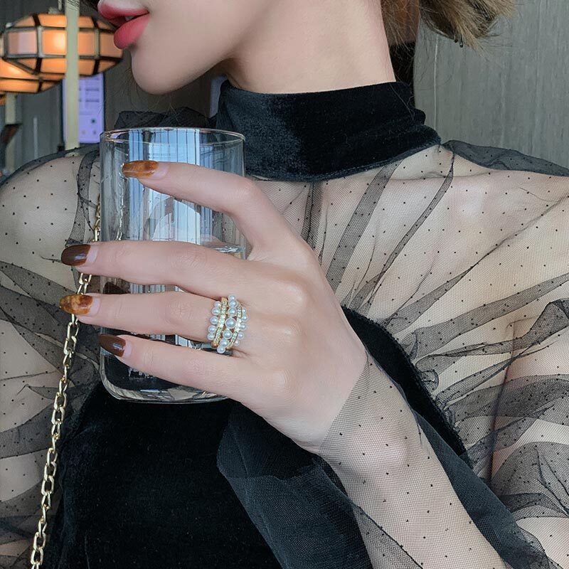 Three-layer Pearl Light Luxury Minority Design Ring