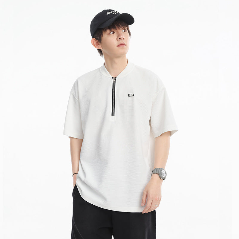 Fashion Half Zipper Short Sleeve T-shirt Men