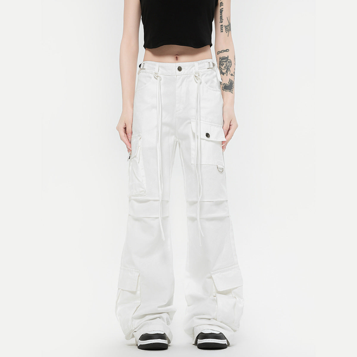 Retro Lace-up Decoration Autumn And Winter Cargo Pants