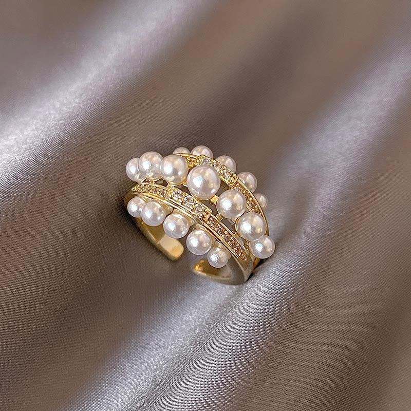Three-layer Pearl Light Luxury Minority Design Ring