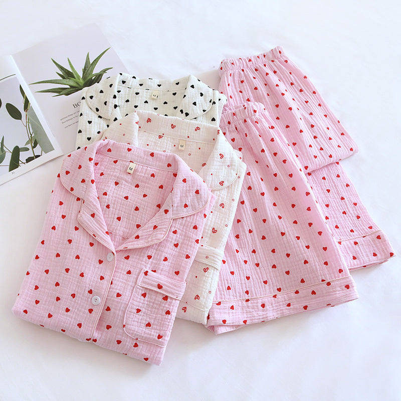 Small Heart Crepe Lapel Short-sleeved Shorts Trousers Three-piece Set For Women