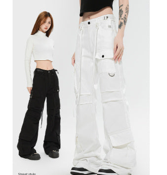 Retro Lace-up Decoration Autumn And Winter Cargo Pants
