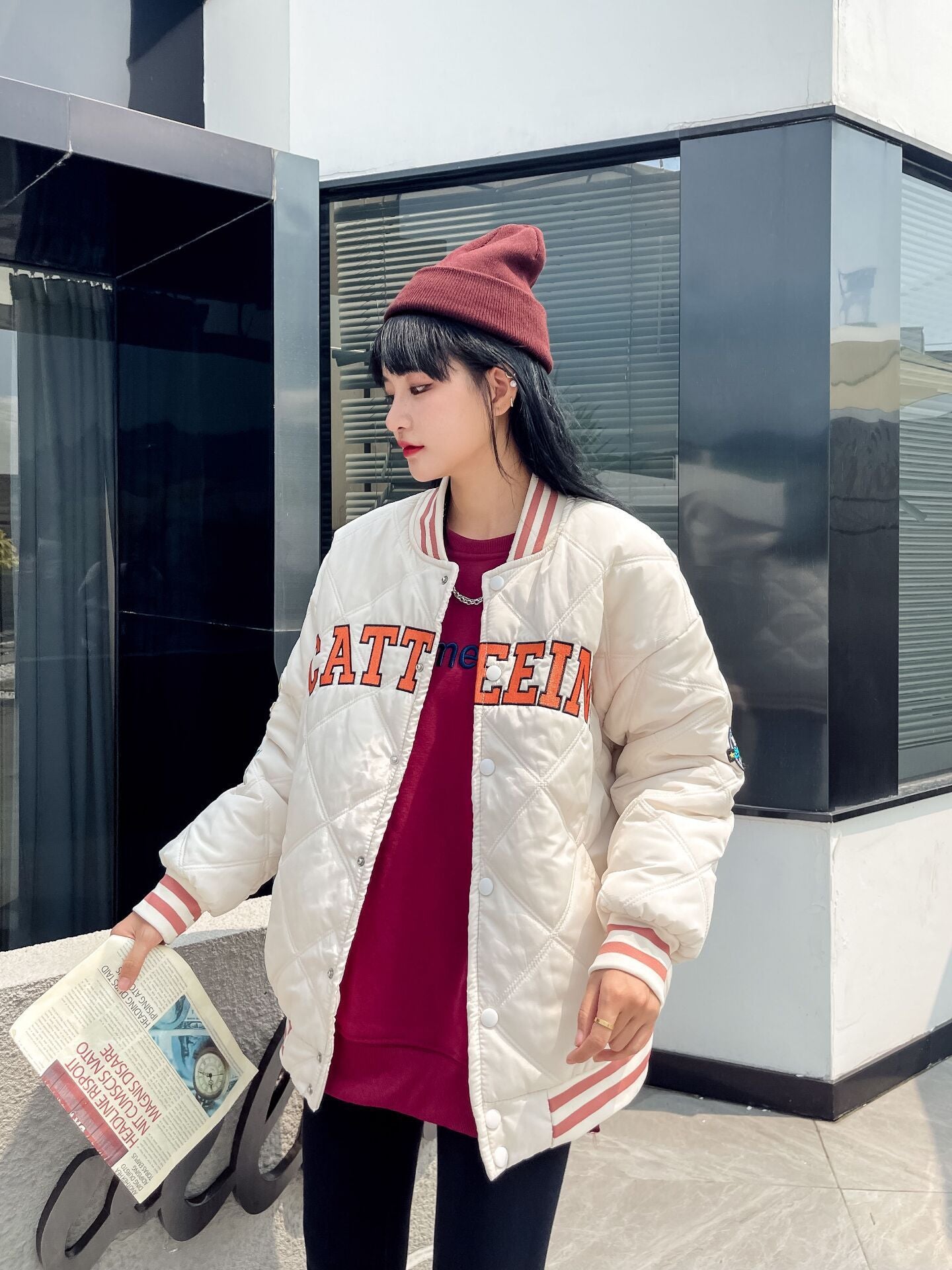 Embroidered Preppy Padded Padded Jacket