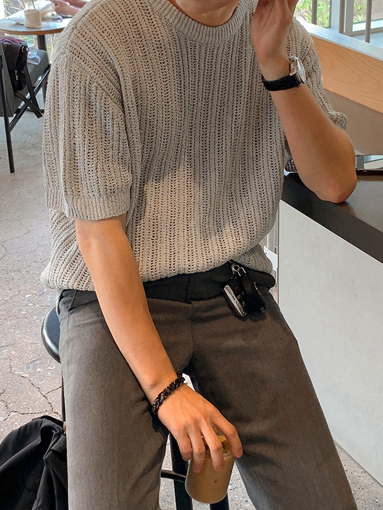 Fashion Personality Hollow Out Knitwear T-shirt Men