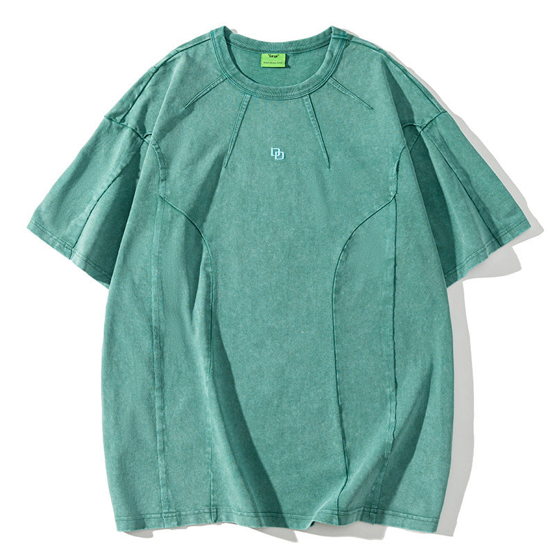 American Washed Patchwork Short-sleeved T-shirt Men
