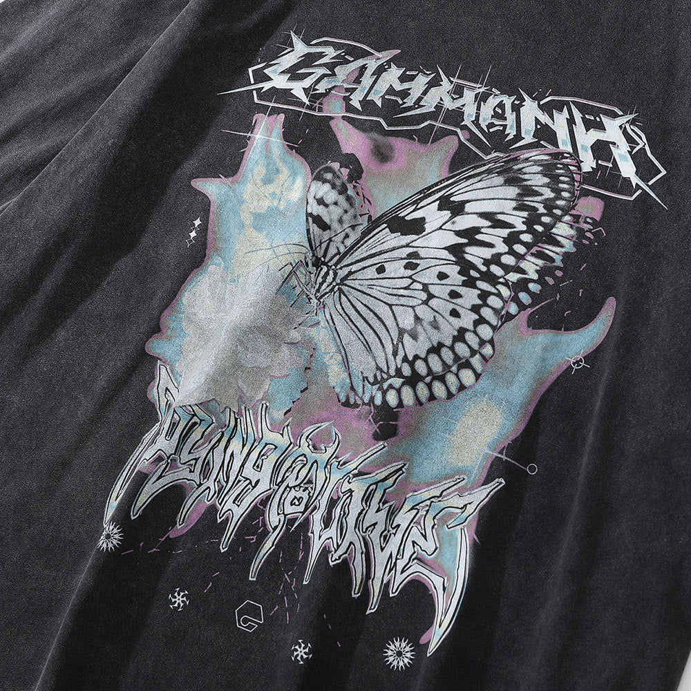 Butterfly Print Washed Distressed T-shirt For Men