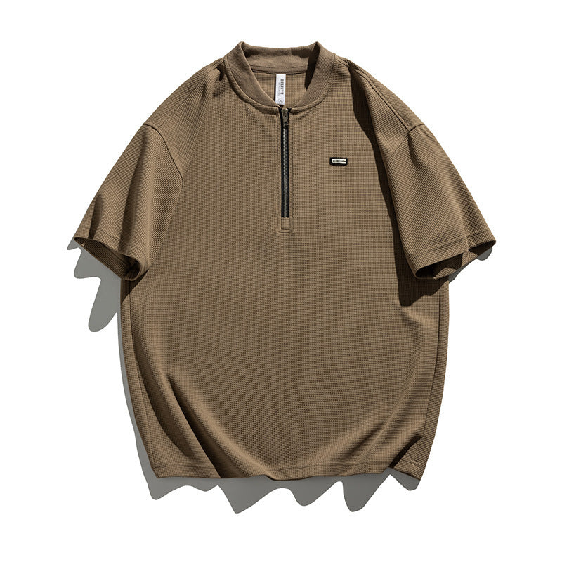 Fashion Half Zipper Short Sleeve T-shirt Men