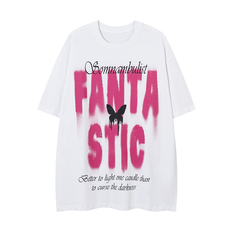 Butterfly And Letters T-shirt Loose Summer Men