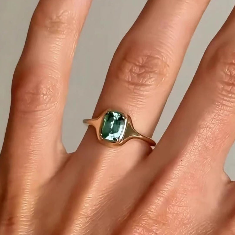 Colorful Gem Sparking Zirconium Ring Niche Mid-Ancient Opening Adjustable