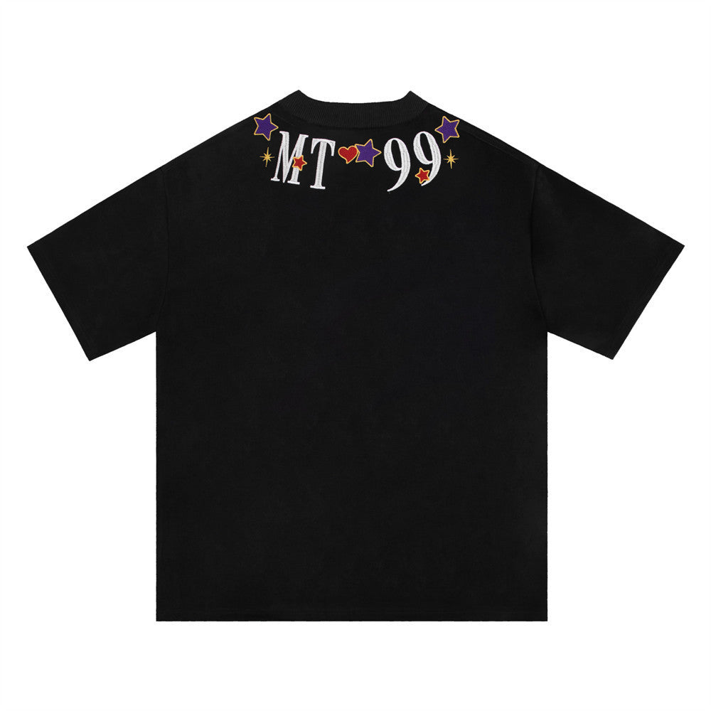 Embroidered Letter Crew Neck T-shirt Men