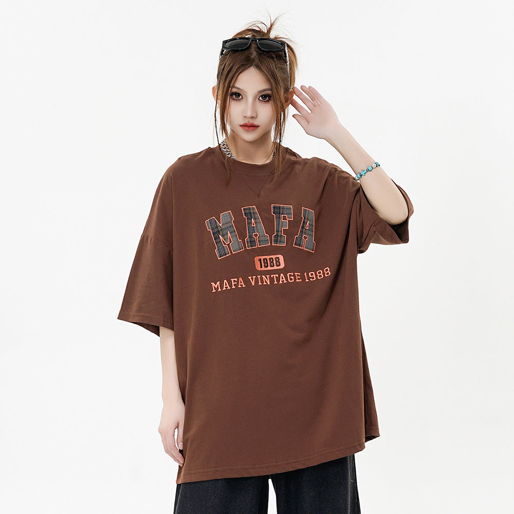 Letter Patch Embroidered Casual T-shirt Men