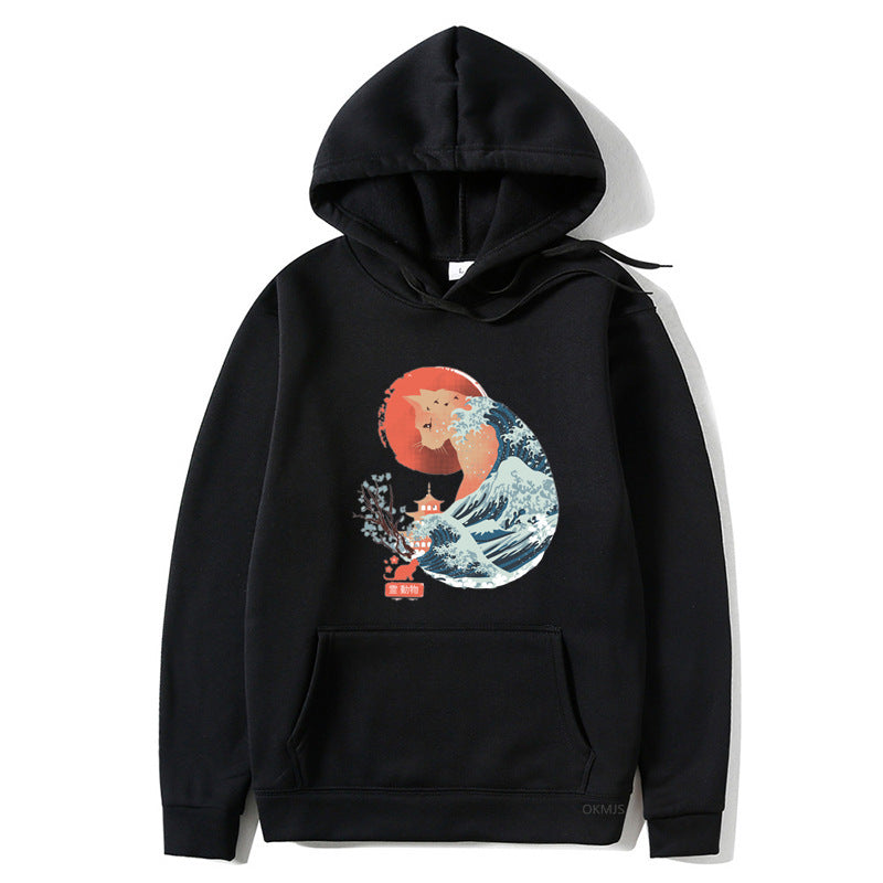 Male And Female Personality Funny Cat Printing Drawstring Hoodie