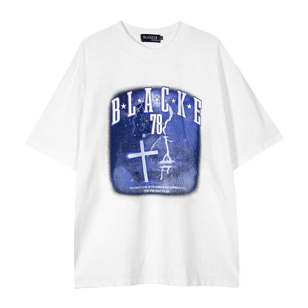 Fashion Cross Printed T-shirt Short Sleeve Men