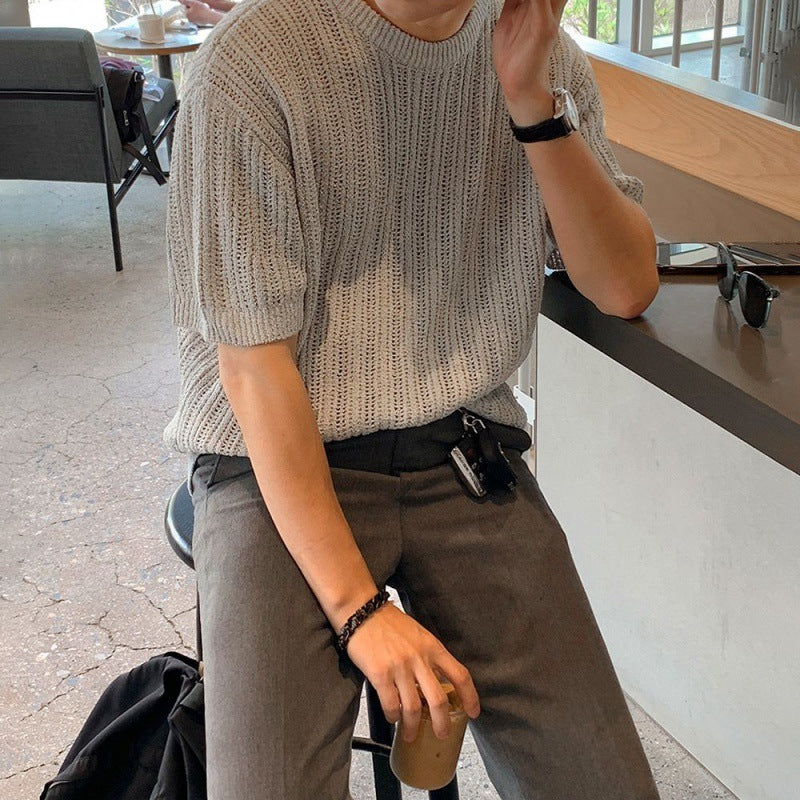 Fashion Personality Hollow Out Knitwear T-shirt Men