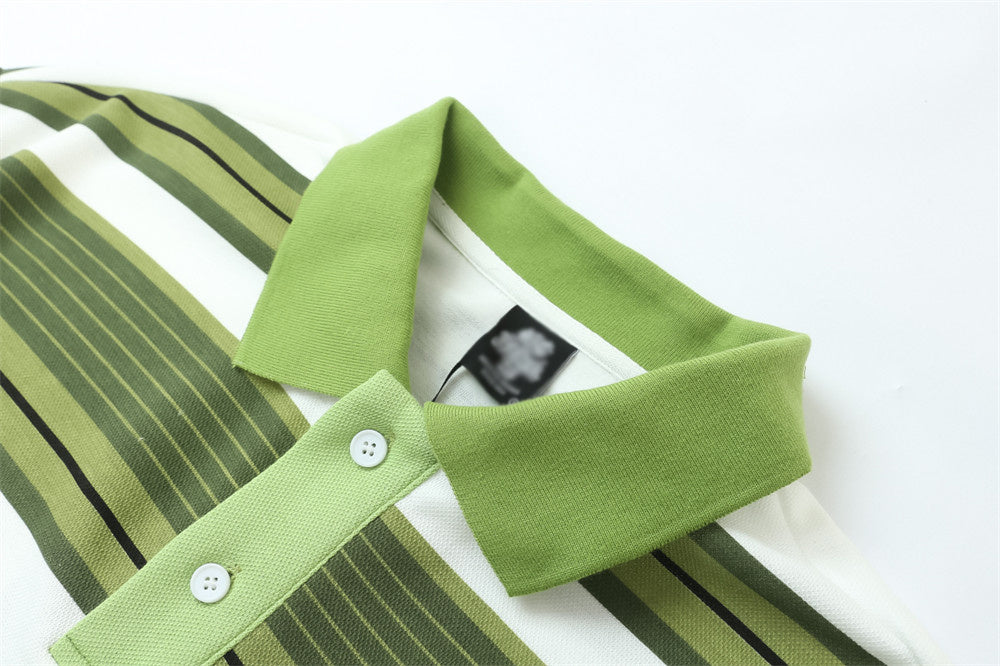 Striped Lapel Short-sleeved T-shirt For Men