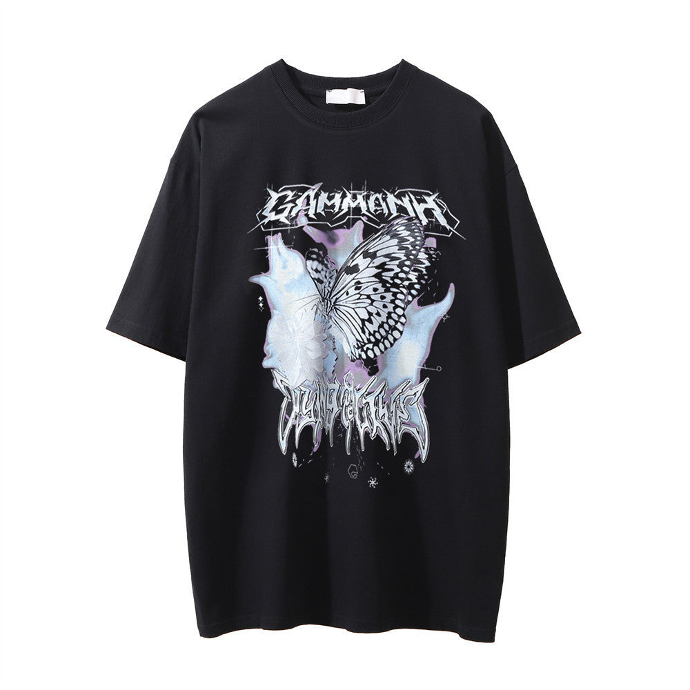 Butterfly Print Washed Distressed T-shirt For Men