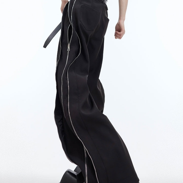 Niche Deconstruction Double Layer Zipper Design Casual West Tight Pant