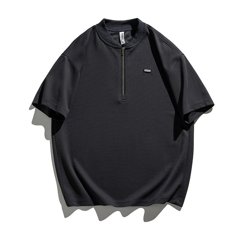 Fashion Half Zipper Short Sleeve T-shirt Men