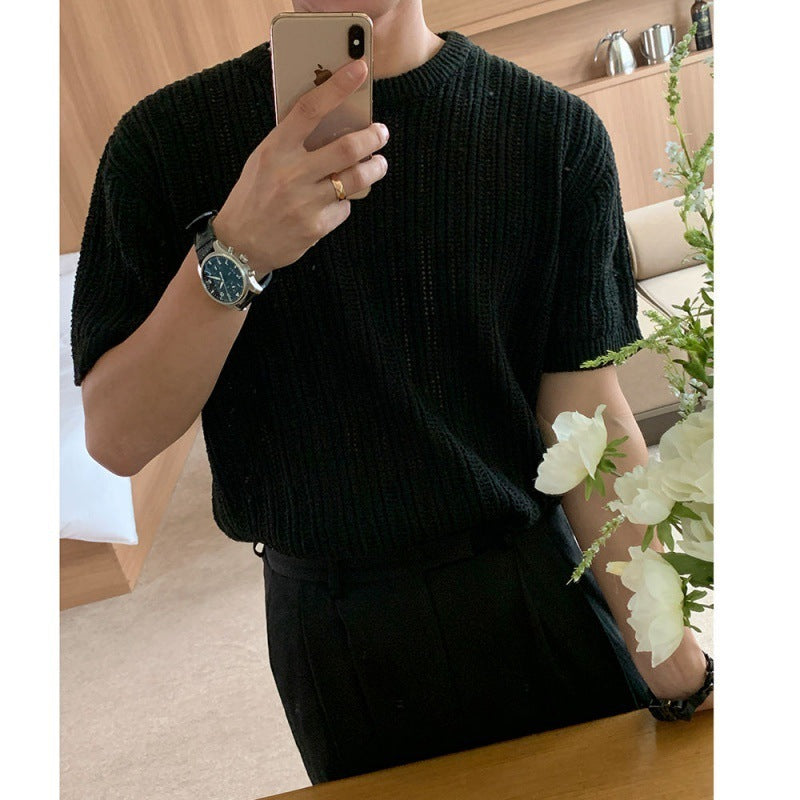 Fashion Personality Hollow Out Knitwear T-shirt Men