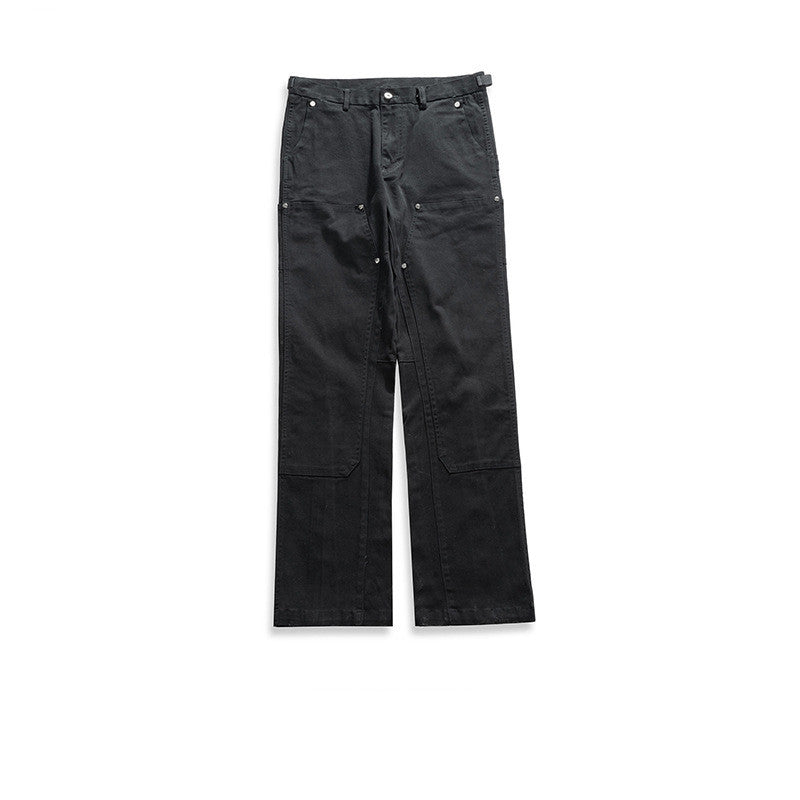Slim-fit Micro-elastic Studded Zipper Cargo Slacks