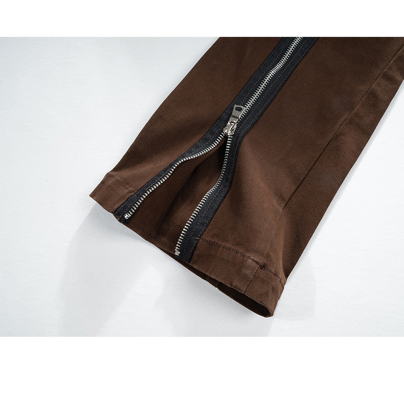 Slim-fit Micro-elastic Studded Zipper Cargo Slacks