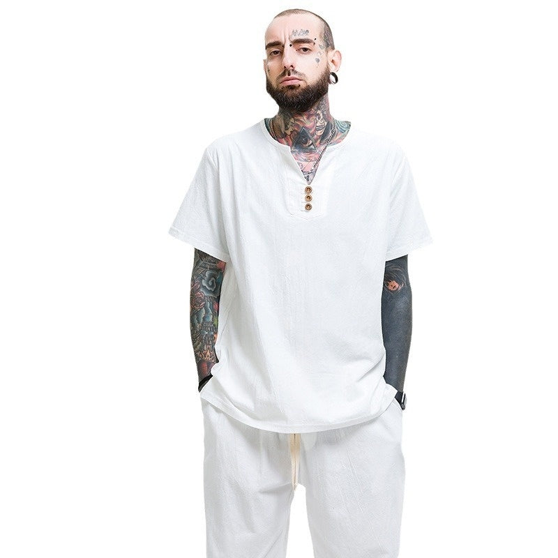 Loose Cotton And Linen T-shirt Men