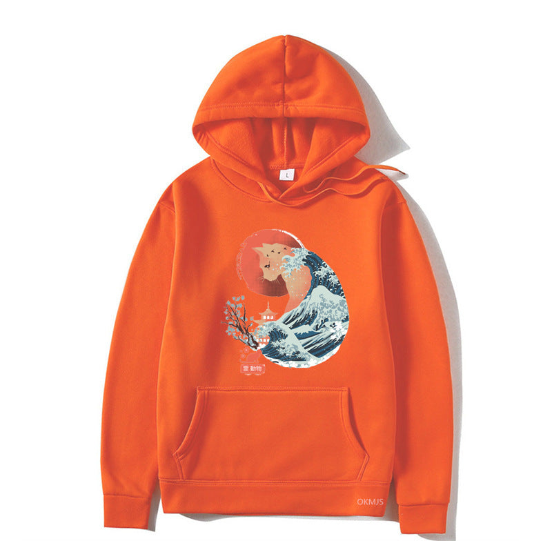 Male And Female Personality Funny Cat Printing Drawstring Hoodie